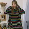 Весна осень корейская девушка зеленая полосатая футболка повседневные свободные футболки женские длинные рукава студенческие топы одежда y2k