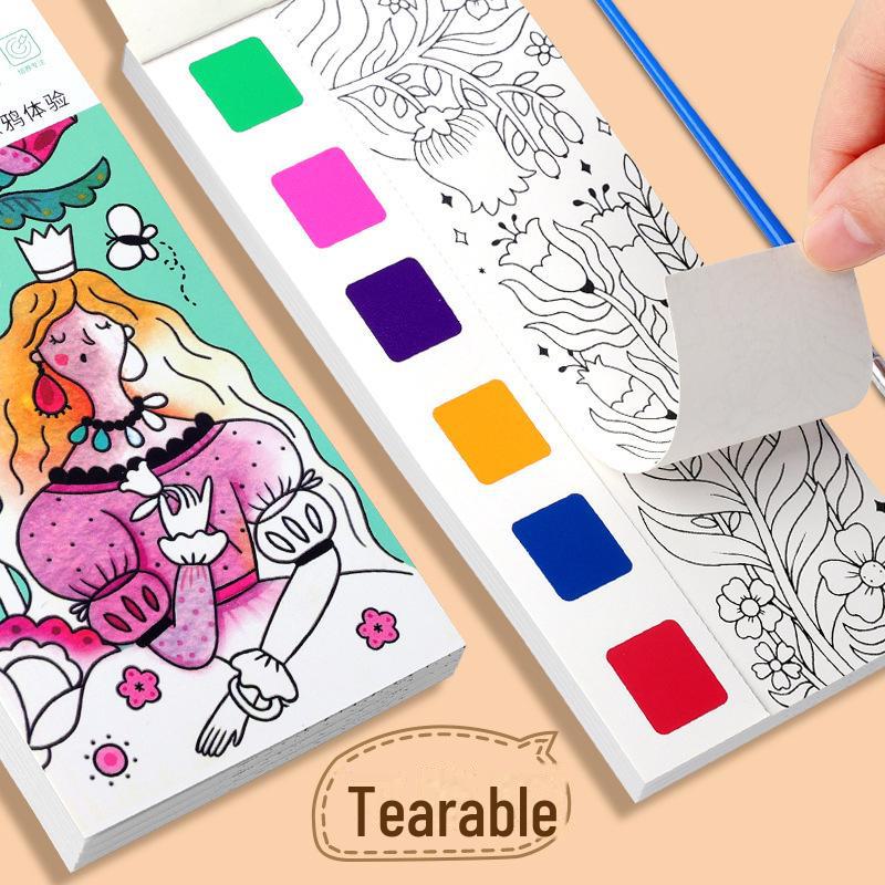 Portable Watercolor Graffiti Coloring Book for Kids: Kindergarten Painting Book with Dip-in-water Pictures