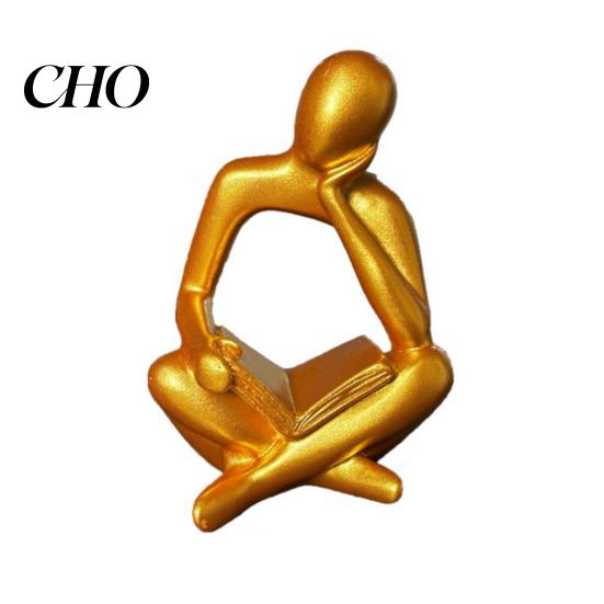 Contemporary Design Statue Modern Reading Figurine, Abstract Thinker Sculpture, Resin Small Book Fine Carving Ornament for Living Room, Office