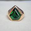 Diamond Shape Green Garnet Quartz 925 Sterling Silver Yellow Gold Overlay Ring Jewelry