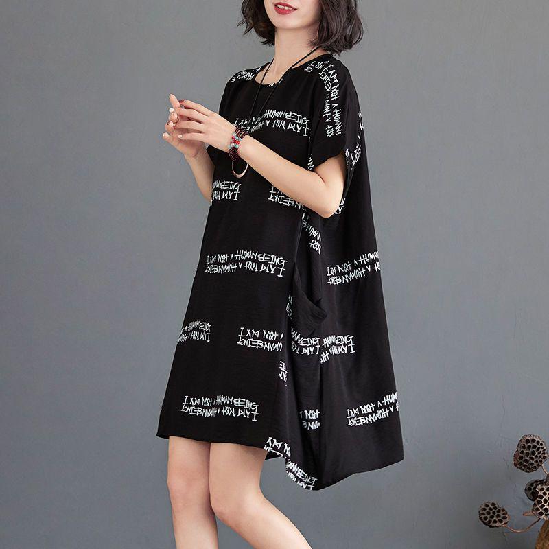 Женское платье больших размеров с летним принтом в виде букв, миди-платье с коротким рукавом, повседневные свободные платья