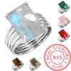 925 Sterling Silver Ring Women Gemstone Handmade Jewelry Easter Gift Malachite Rainbow Moonstone Rose Quartz Red Stone Smoky Topaz Tiger Eye Fashion
