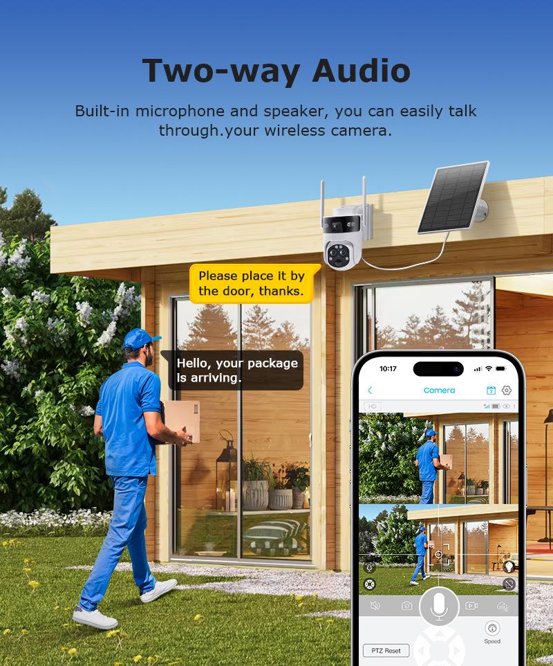 UBOX 6MP Солнечная PTZ-камера: Трехлинзовый, 4G, Низкое энергопотребление, Водонепроницаемый, 15-кратный зум для наружного наблюдения