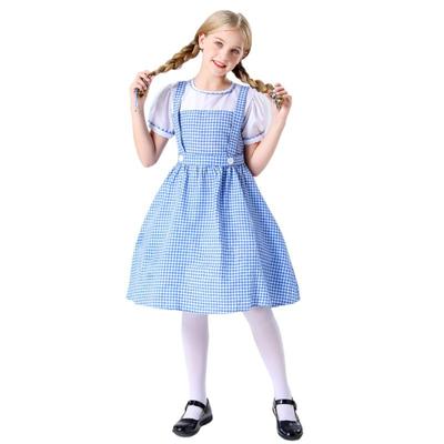 Детские платья Одежда для девочек Приключения страны Оз Синее клетчатое платье с головным убором Повседневные милые стильные платья Костюм на Хэллоуин