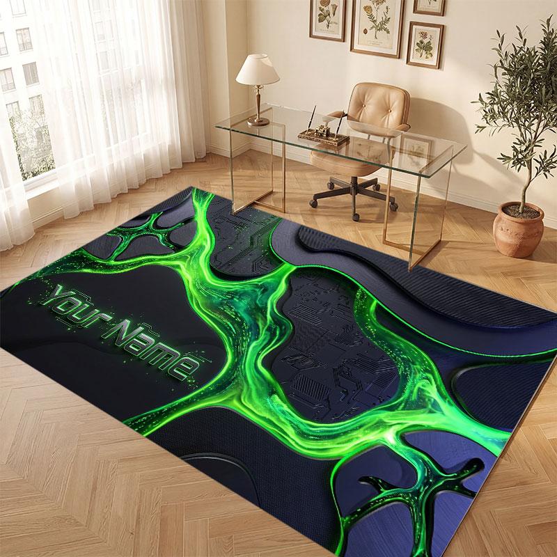 City Cyberpunk Theme Crystal Velvet Floor Rug Personalized Custom Name Text Warm Carpet Home Decoration