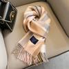 Wool Scarf Women's Autumn and Winter Versatile Red British Plaid Scarf Women's Winter High-end Gift Scarf