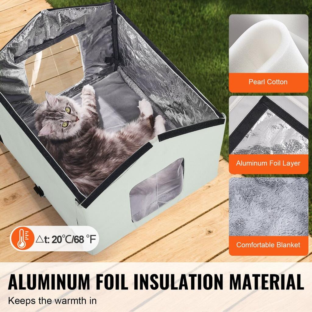 Heated Cat House Foldable Kitty Shelter with Heated Pad Green Middle