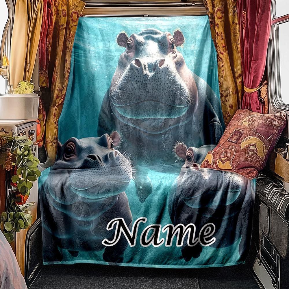Underwater Hippo Family Gathering Blanketcustomize Your Name Lightweight Comfortable And Stylish Blanket For Travel Bed Home Chair Office Sofa And