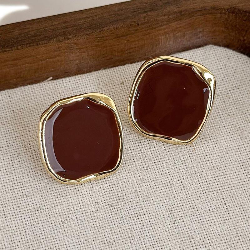 Простые новые коричневые геометрические серьги в стиле ретро с темпераментом, французские серьги, украшения для девочек