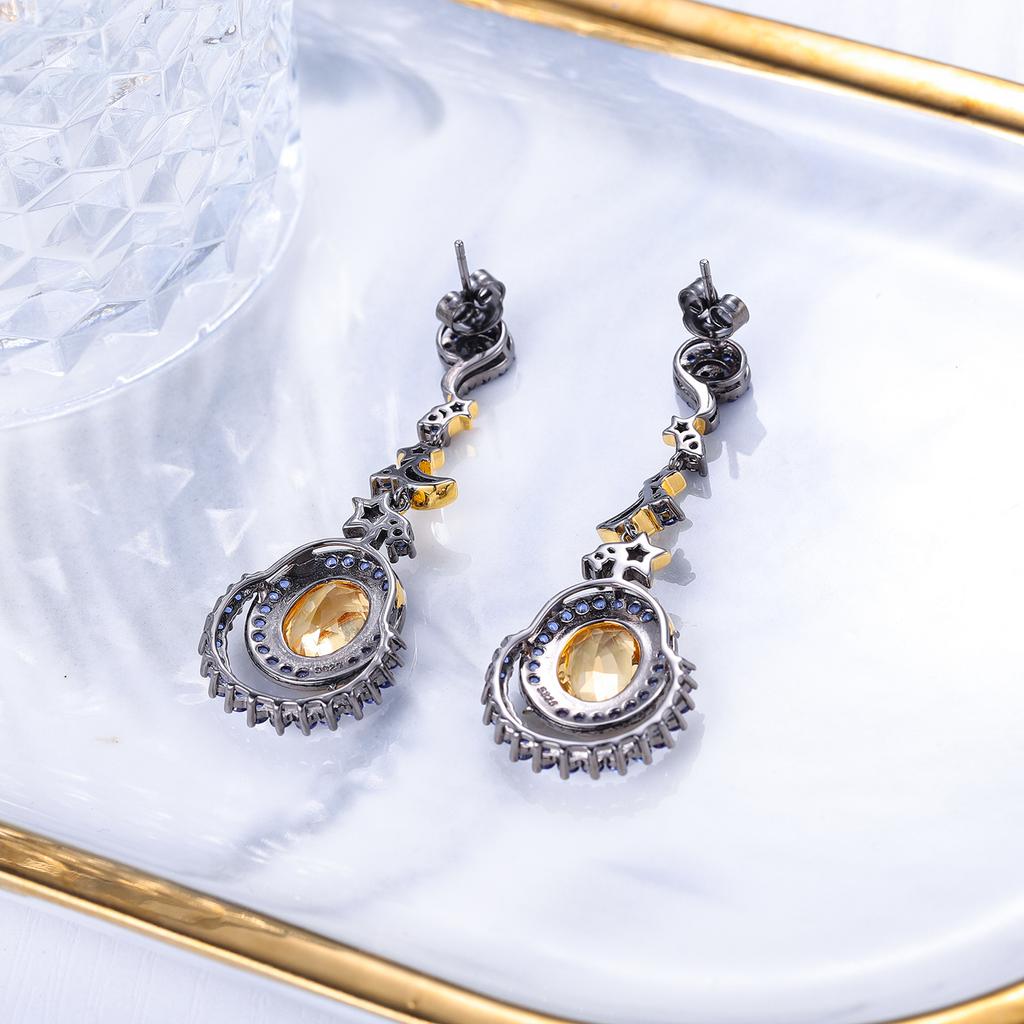 Оригинальные дизайнерские новые серьги в средневековом стиле, серебряные серьги S925 с натуральным цитрином, высококачественные серьги