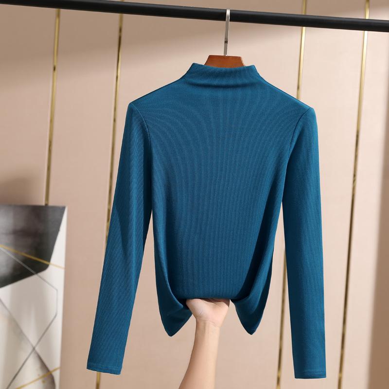 Small High Collar Bottoming Shirt Feminine Style Half High Collar Long Sleeved T-shirt Slim Solid Color Shirt