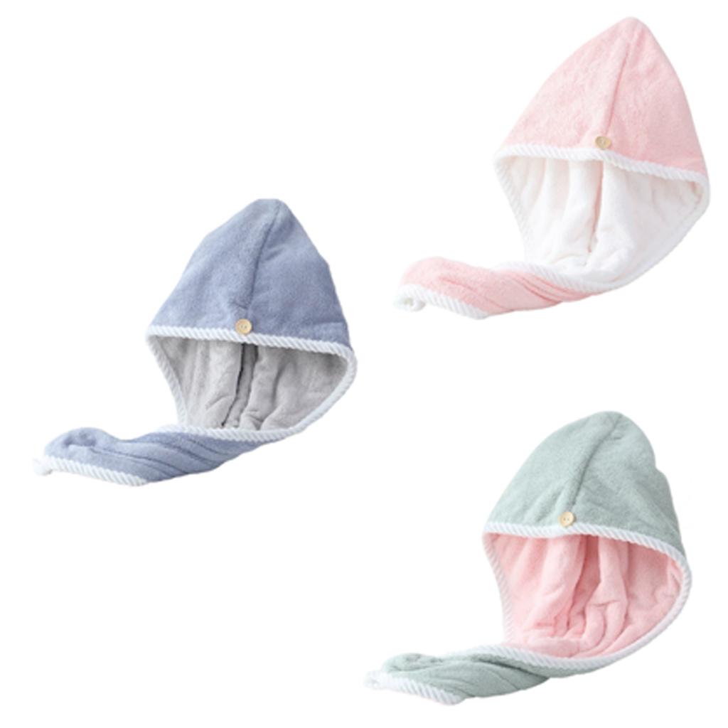Soft and Absorbent Hair Drying Caps Coral Fleece Hair Towel Wrap for All Ages Button Closure Moisture Absorption