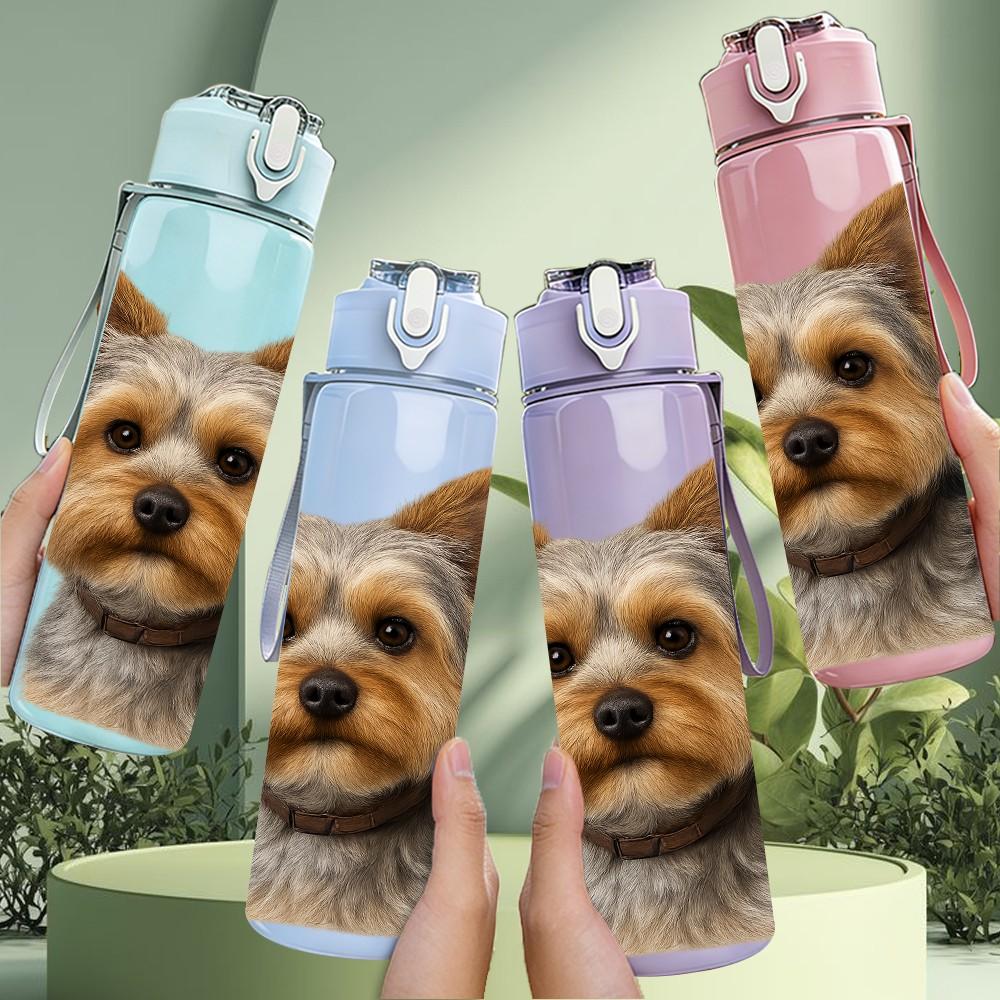 1PC Yorkshire Terrier Dog Head 750ml Color Plastic Sports Water Bottle Leakproof Flip Straw Lid Suitable for Sports Office Home Use