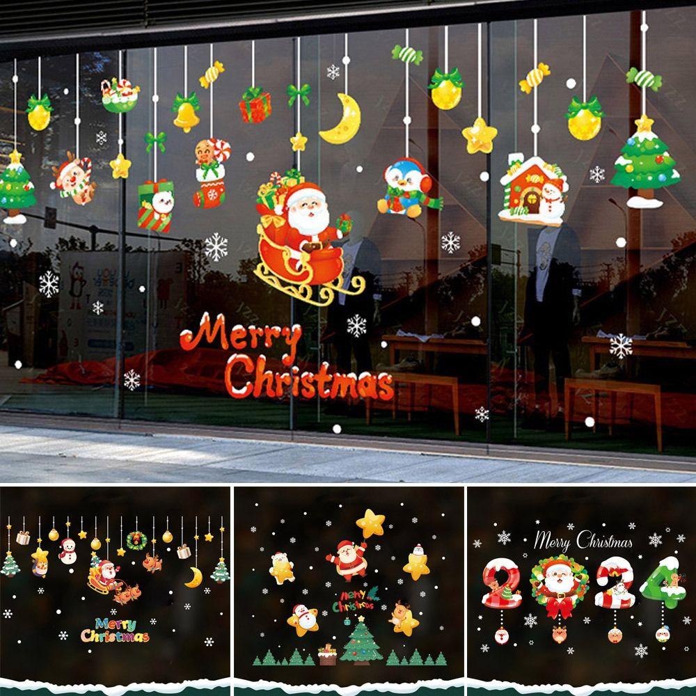 Новогодняя рождественская настенная наклейка Снежинка Санта-Клаус Лось Стеклянная наклейка Подарочная наклейка на окно Домашний декор