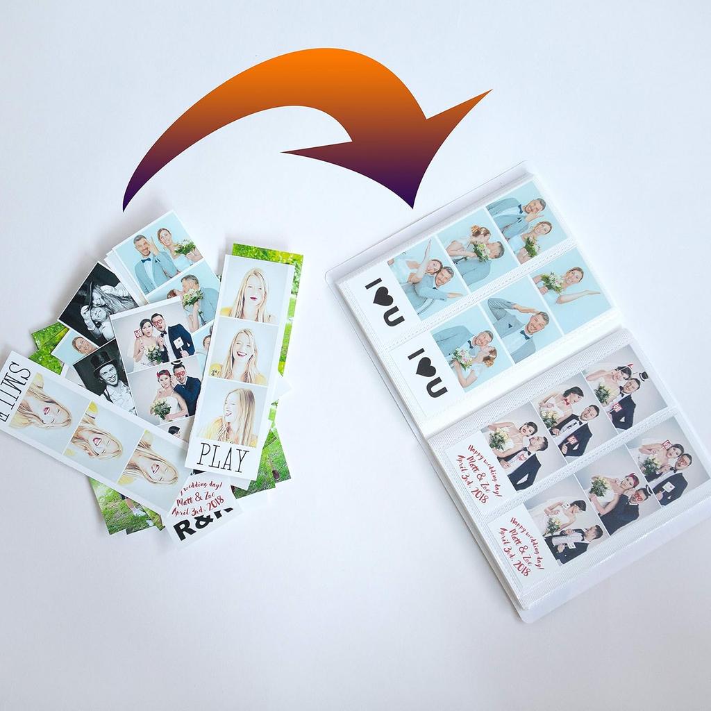 Photo Booth Photo Album - For Wedding or Party- Holds 120 Photobooth 2x6 Photo Strips - Slide In (WHITE)