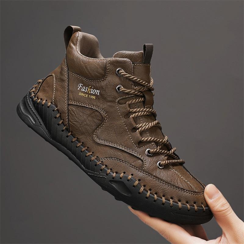 38-47 Большие размеры Мужская обувь Ручная прошивка Кожаные мужские ботинки Спилок Повседневная кожаная обувь Мужские ботильоны