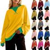 Womens Color Block Oversized Sweatshirt Hoodies Long Sleeve O-Neck Shirt Fall Pullover Top Trendy Clothes