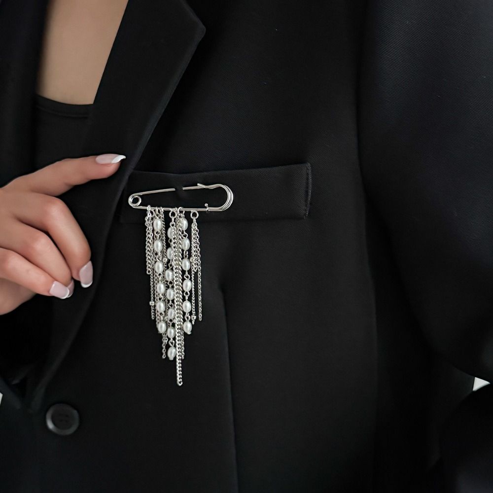 Flower Long Tassel Brooch Pearl Waist Cinching Fixed Pin Exquisite Multi-layer Chains Pin  Women