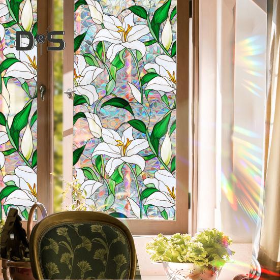 Пленка для окон с цветочным узором, устойчивая к ультрафиолетовому излучению, съемная радужные наклейки, антистатичные наклейки для гостиной, спальни, декора