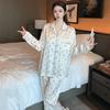 Весна и осень, новые французские женские пижамы из ледяного шелка, домашний костюм для девочек старшего возраста с длинными рукавами, длинные брюки, домашний костюм