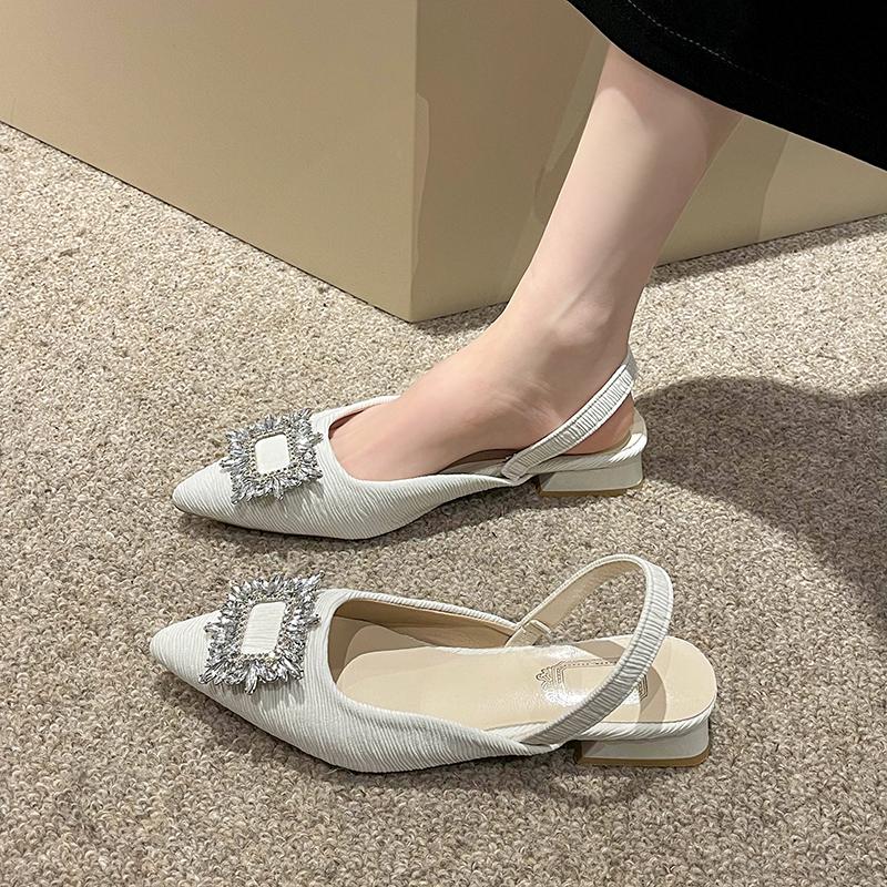 Women's Shoes Hot Sale Pointed Toe Women's Pumps One-word Buckle High Heels Square Heel Solid Heeled Sandals Women