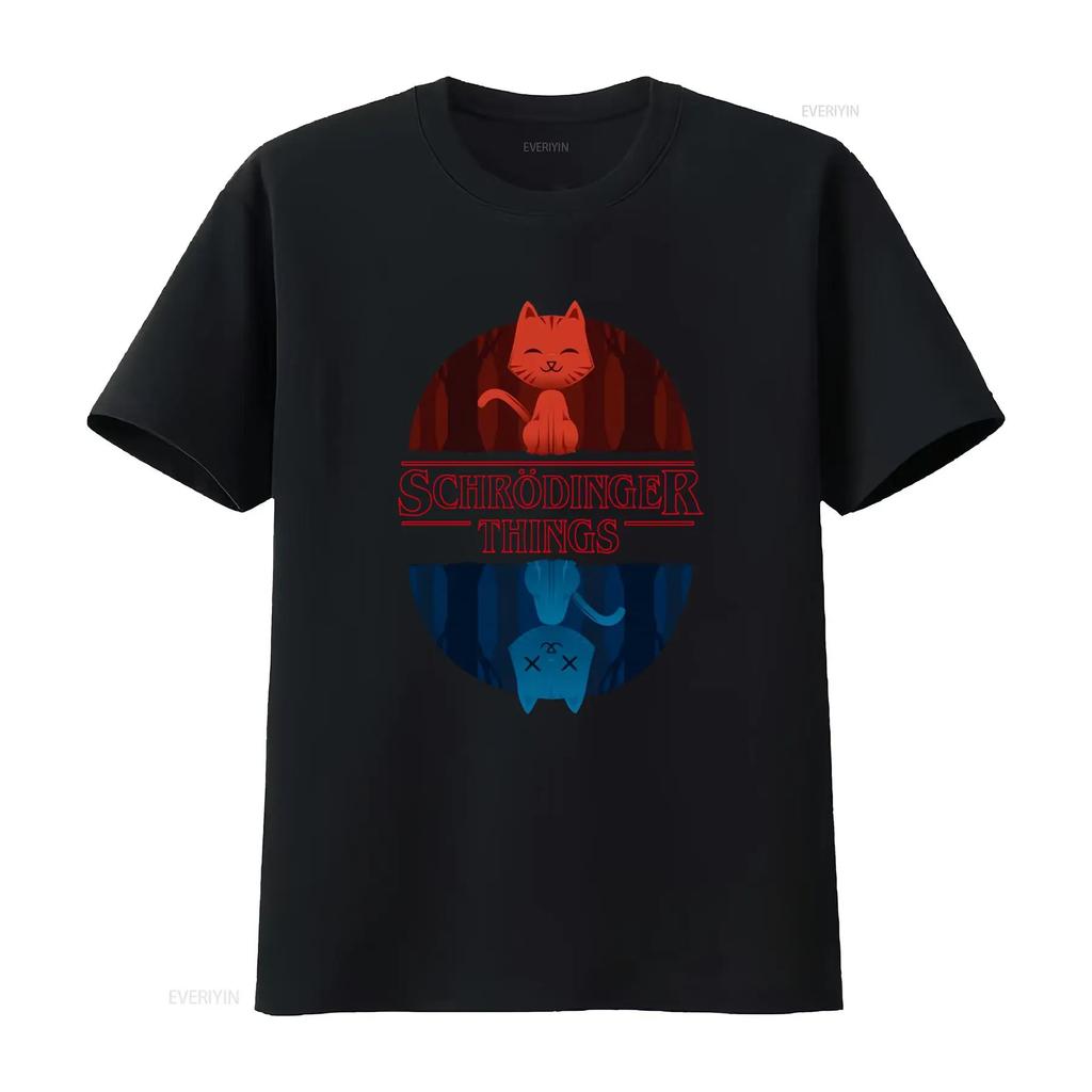 Reality Glitch Mens Schrodinger Things T Shirt Cool Cat Design for Science Lovers vintage Washed Versatile