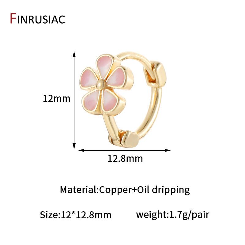 Новые Модные Серьги-Кольца из Латуни с Покрытием 14K Золотом, Цветок, Эмаль для Женщин, Капающее Масло, Серьги-Хугги, Украшение для Девичьей Вечеринки, Подарок