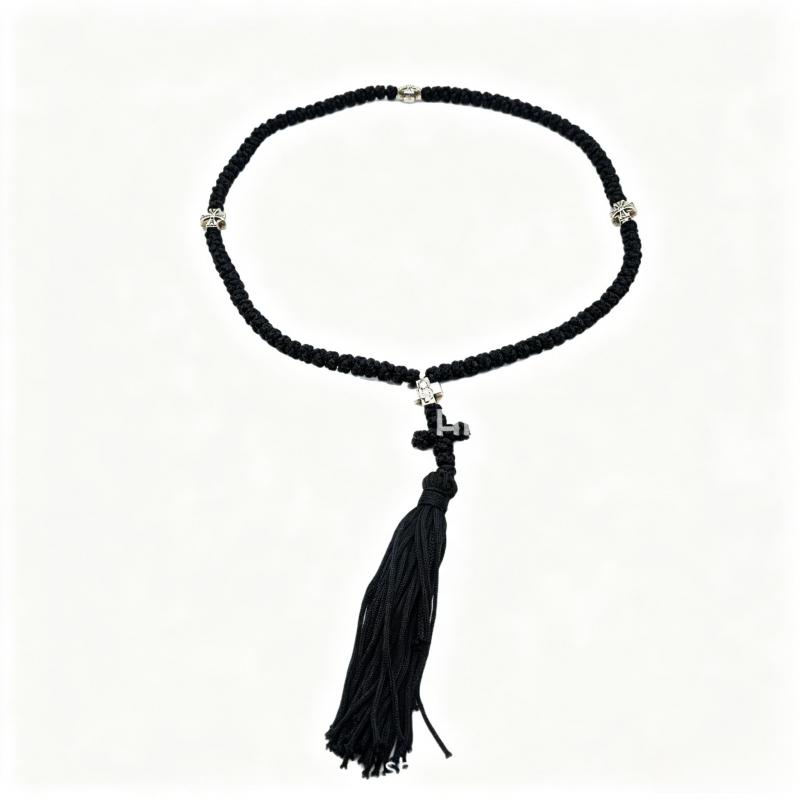 Hand Woven Orthodox Prayer Rosary Necklace Alloy Cross Religious String