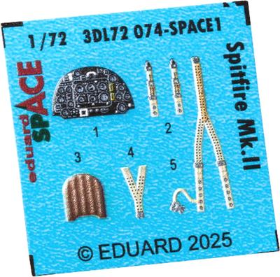 Eduard Масштаб 1/72 Space Spitfire Mk.II Интерьер Набор 3D-декалей с травлеными деталями (для ИБГ) Декаль для пластиковой модели EDU3DL72074 (Самолет)