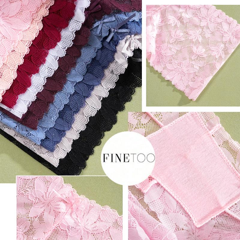 FINETOO 3Pcs Women's Sexy Lace Floral Perspective Boyshorts Solid Color Hollow Out Boxer Panties Female Breathable Transparent Lingerie