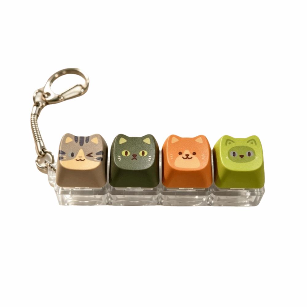 Cute Cat Keyboard Fidget Keychain Finger Button Keycap Mechanical Keycap Keyring Pendant
