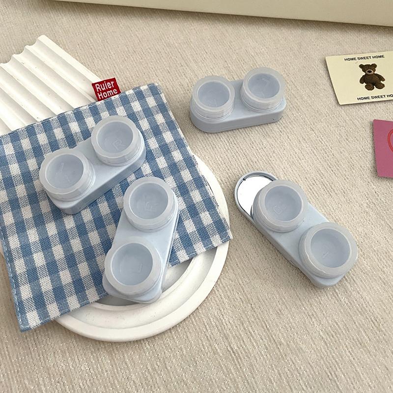 Simple Contact Lens Case Double Box Contact Lens Storage Box With Mirror Tweezer Eye Care Box Travel Portable Organizer Kit Gift