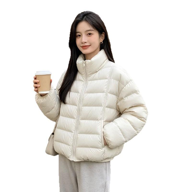 Down jacket women's new stand-up collar ribs light short jacket duck down jacket women