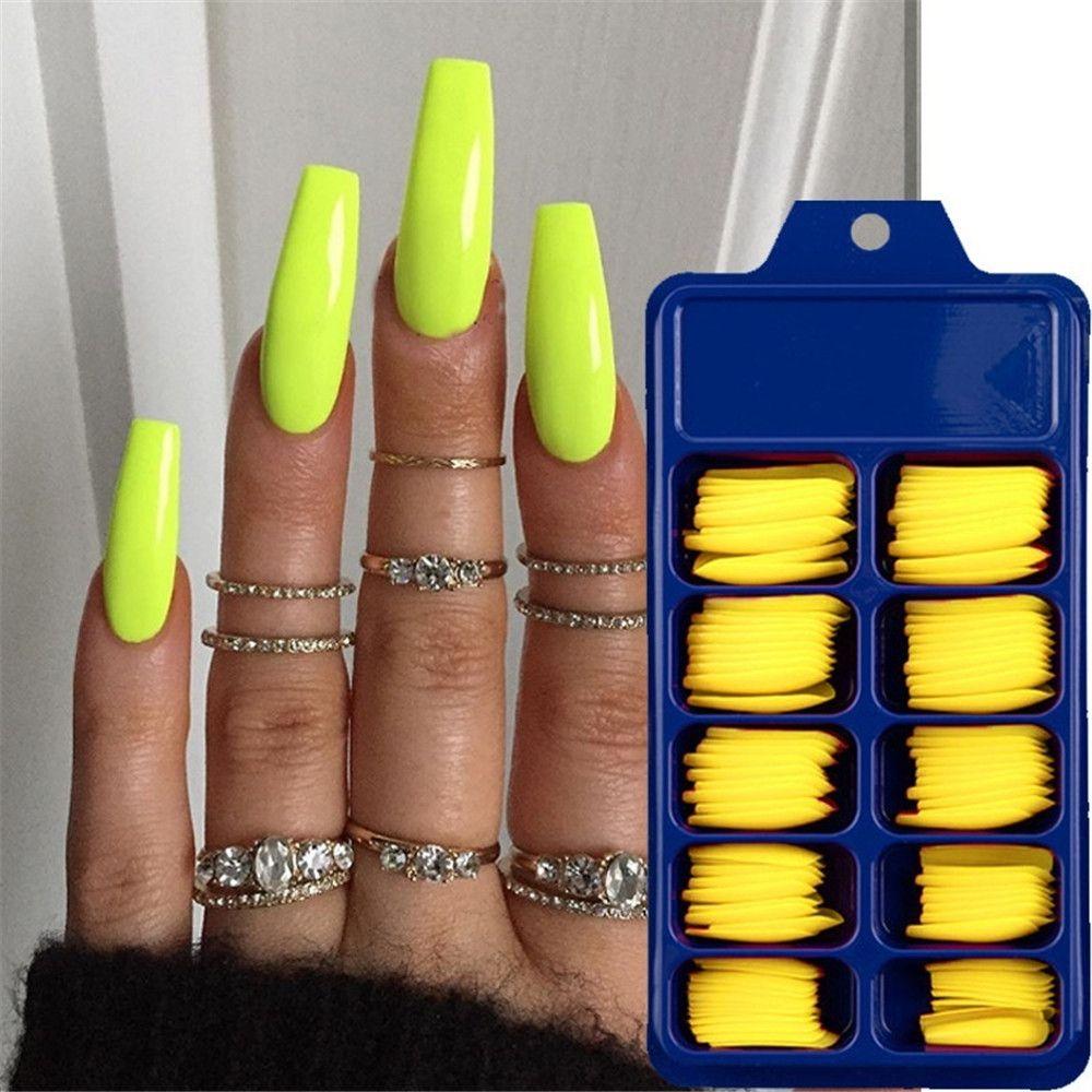 100Pcs/Set Candy color Beauty Tools Acrylic False Nail Tips Full Cover Coffin Fake Nails Manicure
