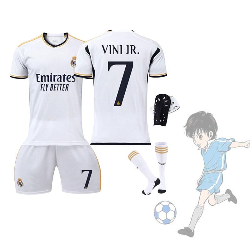 Real Madrid Home 7 Vini.jr Soccer Clothing Set Polyester Material Shirt Pants Socks And Protective Gear Included