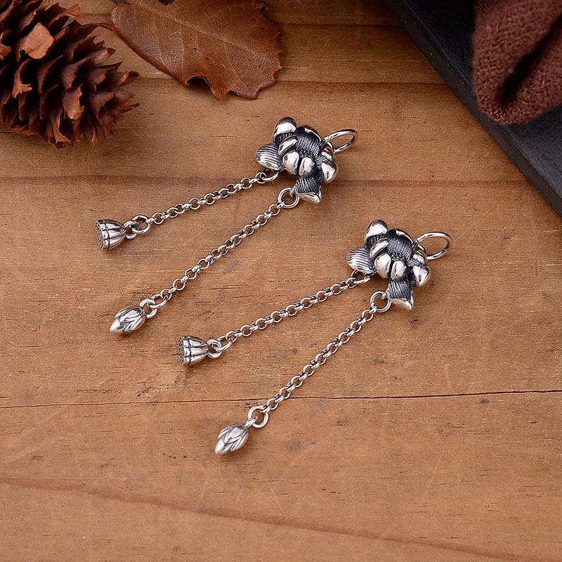S925 Sterling Silver Lotus Tassel Pendant with Seedpod - Joyful Jewelry DIY Bracelet Component