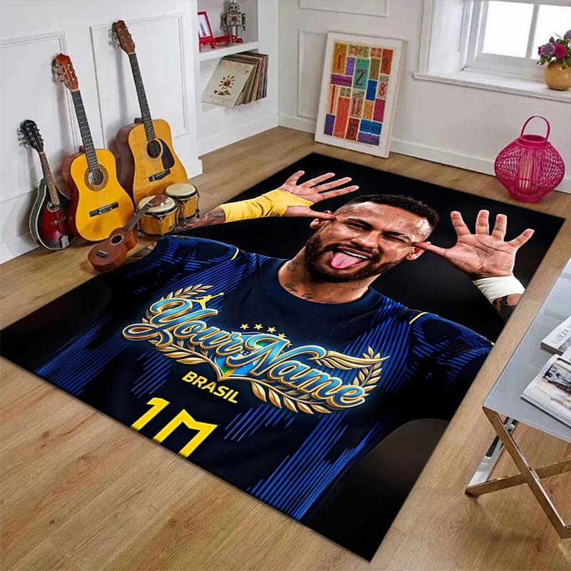 Brazilian football player Design Area Rug Personalized Name- Non-Slip, Soft & Cozy Floor Mat for Living Room, Office - Indoor/Outdoor Carpet