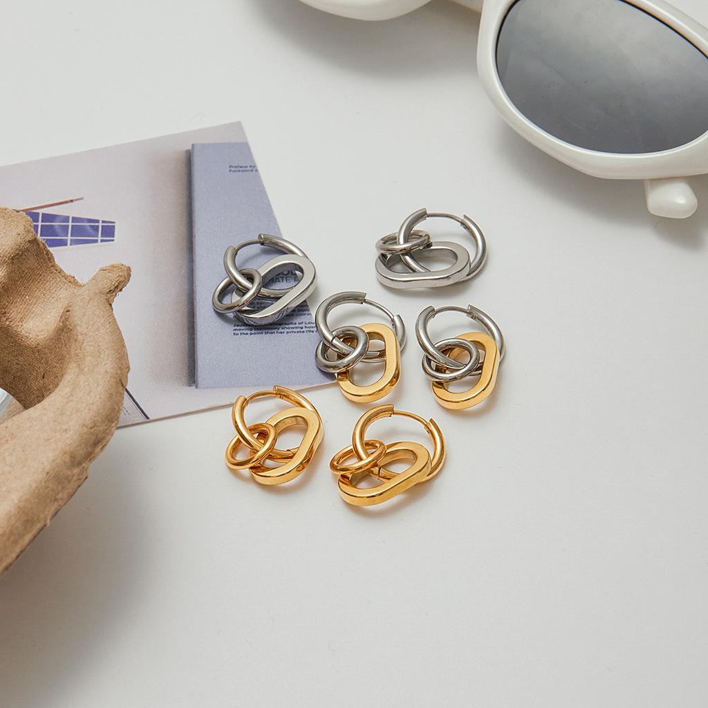 Youthway Two Color Minimalist Skeleton Hoop Dangle Earrings Anti Allergy  Gold Plated Stainless Steel Oval Ears Jewelry