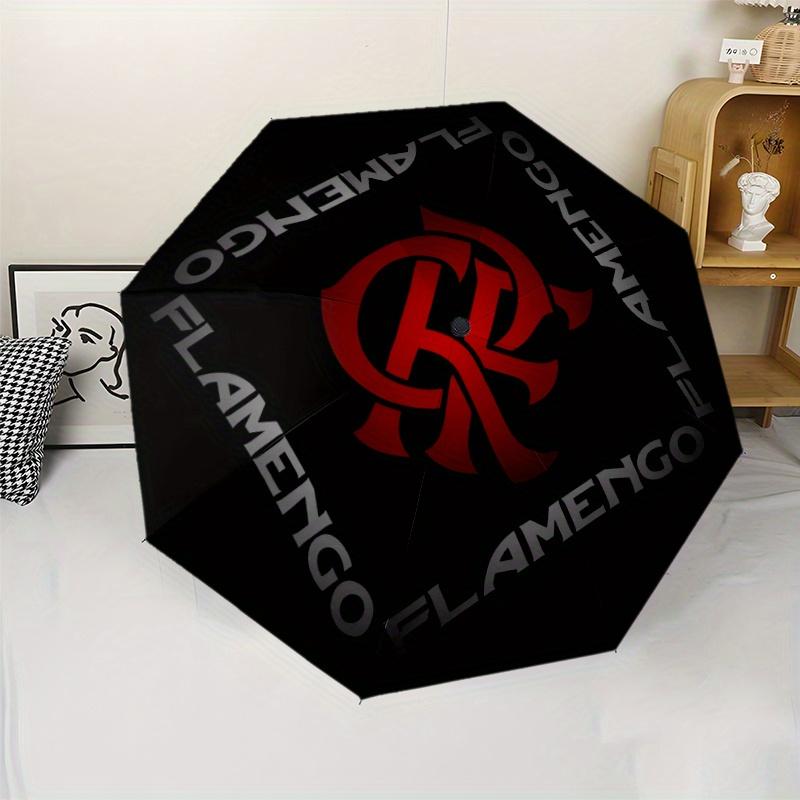 1pc Flamengo Automatic Umbrella - Lightweight & Portable 8-Rib Iron Frame, Durable Canopy, Playful Design with Red & Black Log