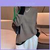 Geometric Pattern Knit Sweater With Color Block Edges For Women Fall