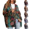 Women's Fashion Long Sleeve Print V-Neck Button Loose Cardigan Top