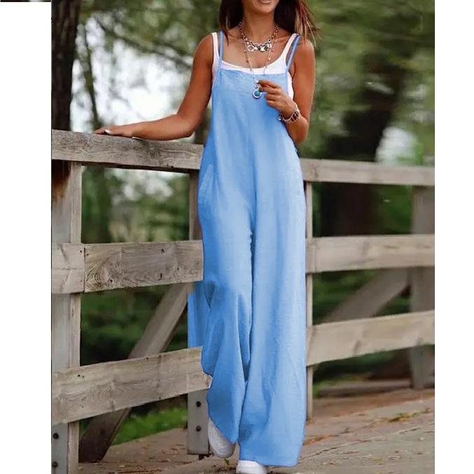 Летний однотонный женский повседневный комбинезон с карманами и подтяжками