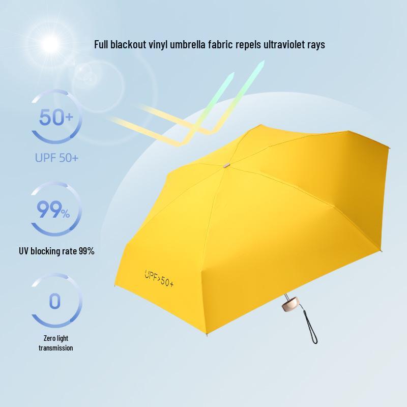 Compact Women's Five-Fold Sunshade Umbrella - Black Glue, UV Protection, for Sunny and Rainy Days, Customizable for Advertising