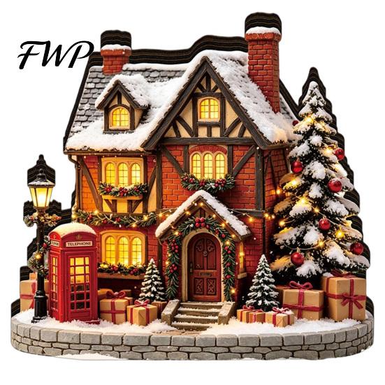 Seasonal Party Supplies Christmas Glowing House Ornament, LED Wooden Tabletop Decor for Durable Decorative Accents Holiday Village Display,