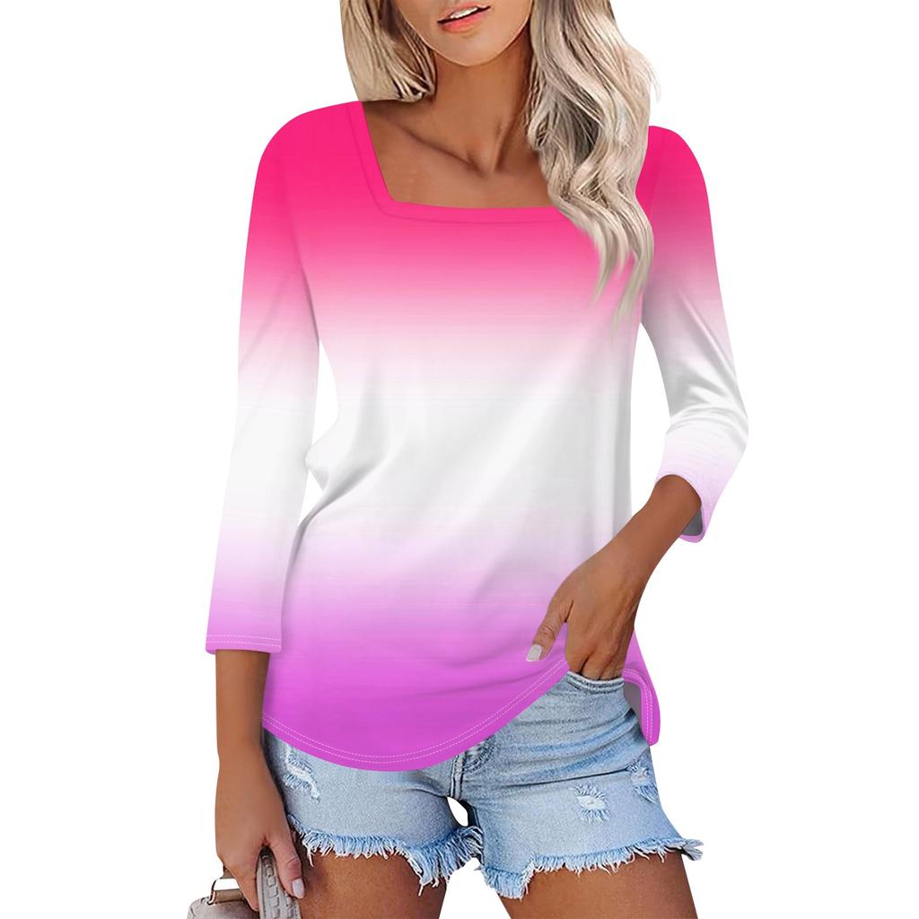 Рубашка для женщин, модная повседневная свободная футболка с квадратным вырезом и рукавами 3/4, женский топ