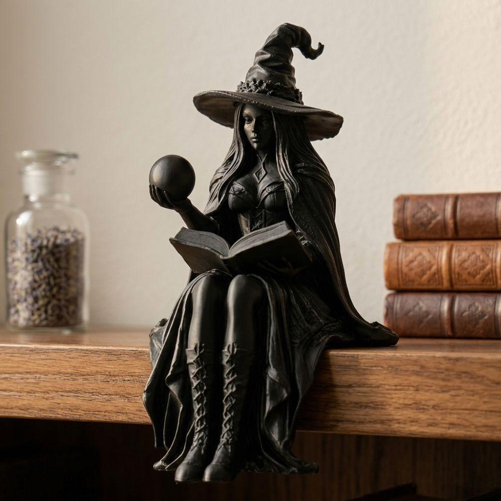 with Book Ball Halloween Witch Shelf Sitter Witch Reading Book Sculpture Home Table Decor