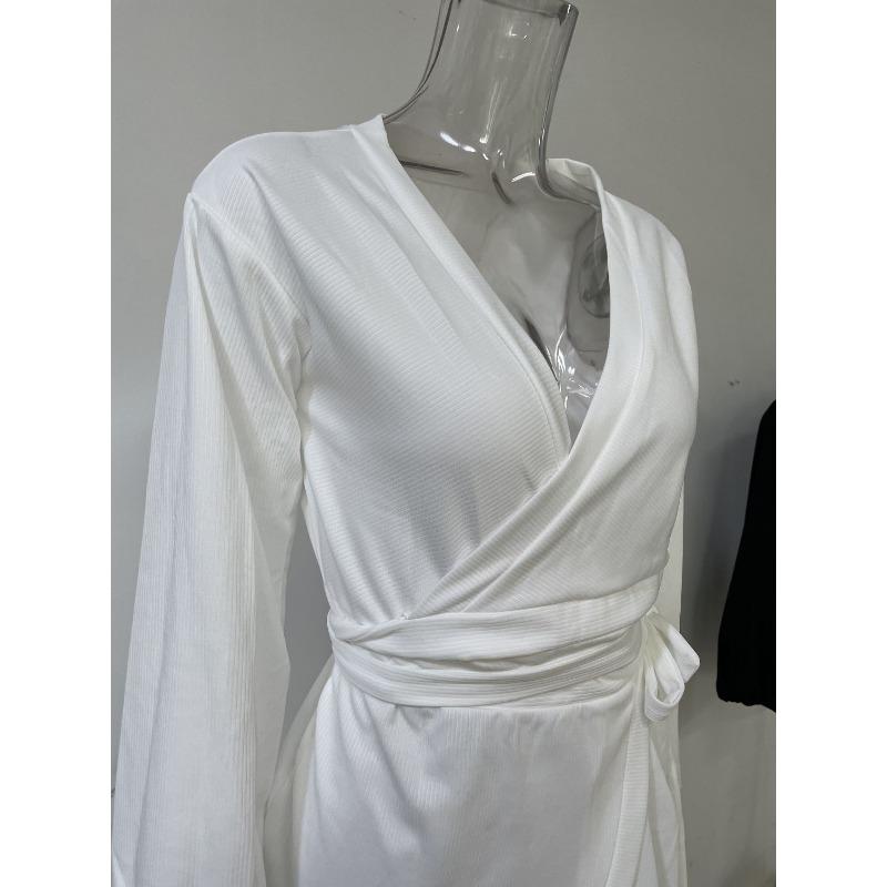 Весенне-осеннее женское длинное платье Элегантное темпераментное трикотажное платье с v-образным вырезом