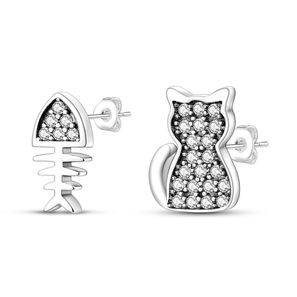 925 Silver Earring Stud For Women Moon Star Cat Design Wedding Party Jewelry Gift Handmade