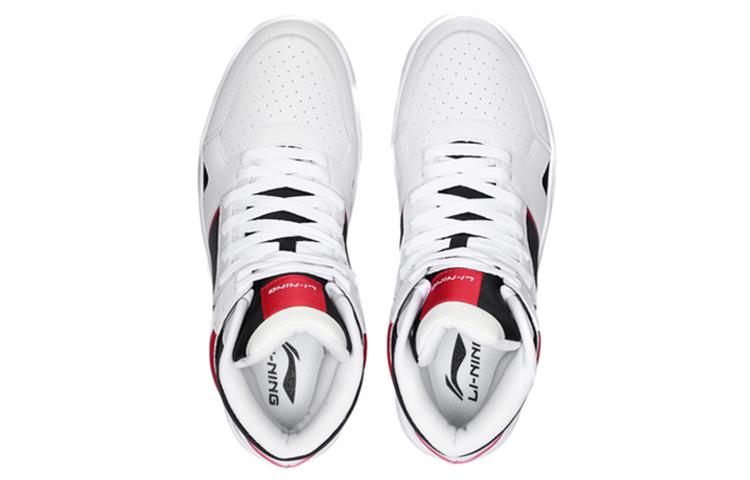 Li Ning Кожаные Модные Высокие Кеды для Скейтборда Мужские Красные Белые Черные AGCN285-3