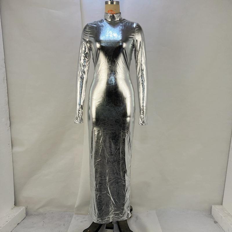 Autumn and Winter Metallic Sexy Backless Slim Slimming Dress